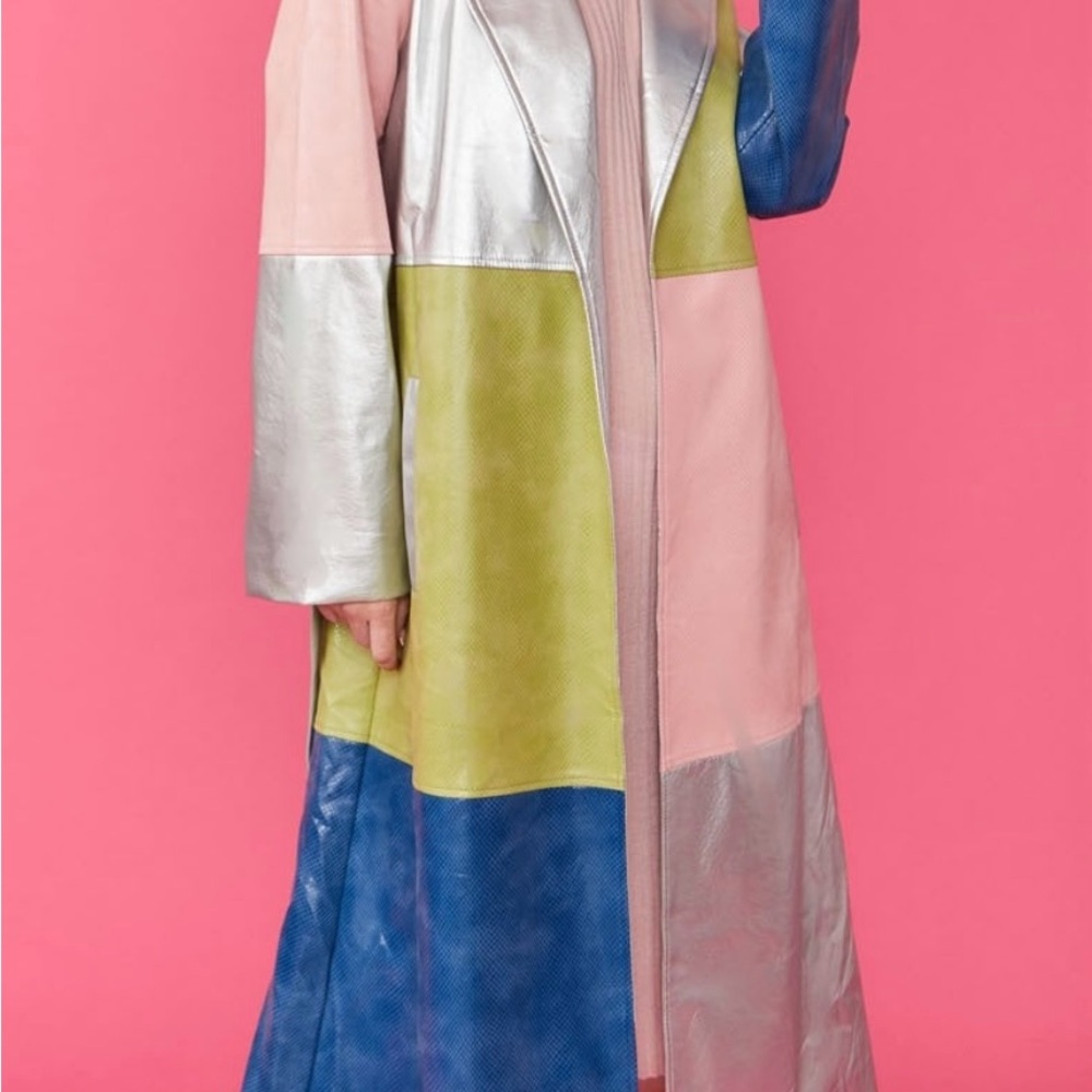 Colorful Patchwork Trench Coat - image 2